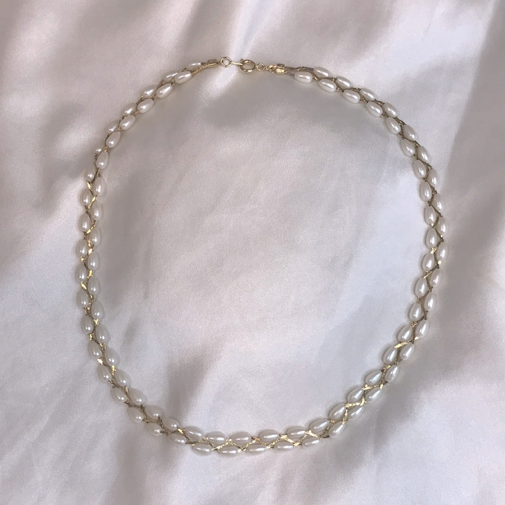 ⭐️ Semi Precious Vintage Gold & Rice Pearl Bead Necklace
